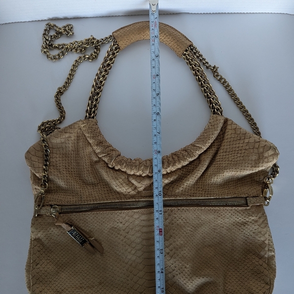 Stuart Weizman Camel Snake Skin Hobo Crossbody Bag with Gold Chain Strap - Picture 13 of 14